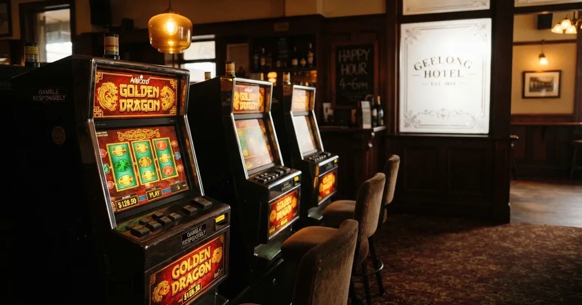 Electronic gaming machines inside a licensed pub in Geelong's town centre.