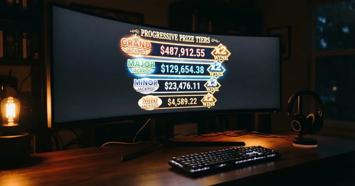 A slot machine's paytable screen glowing on a monitor in a dim room.