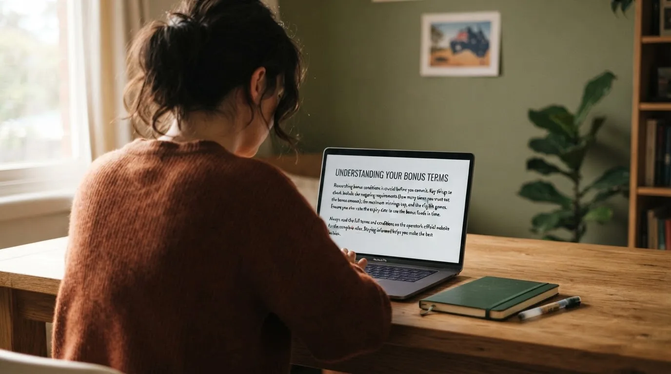 A person at a laptop reading a plain-language explainer article at a home desk.