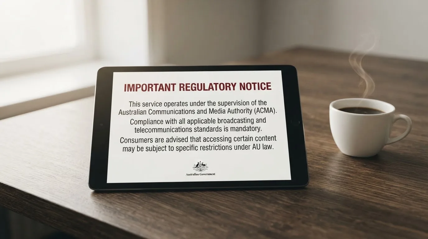 A tablet screen displaying an official regulator warning notice on a desk beside a coffee cup.