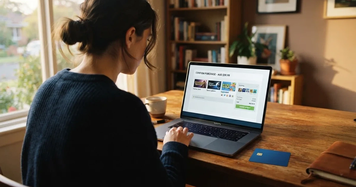 A hand holding a bank card next to a laptop showing an online payment form.