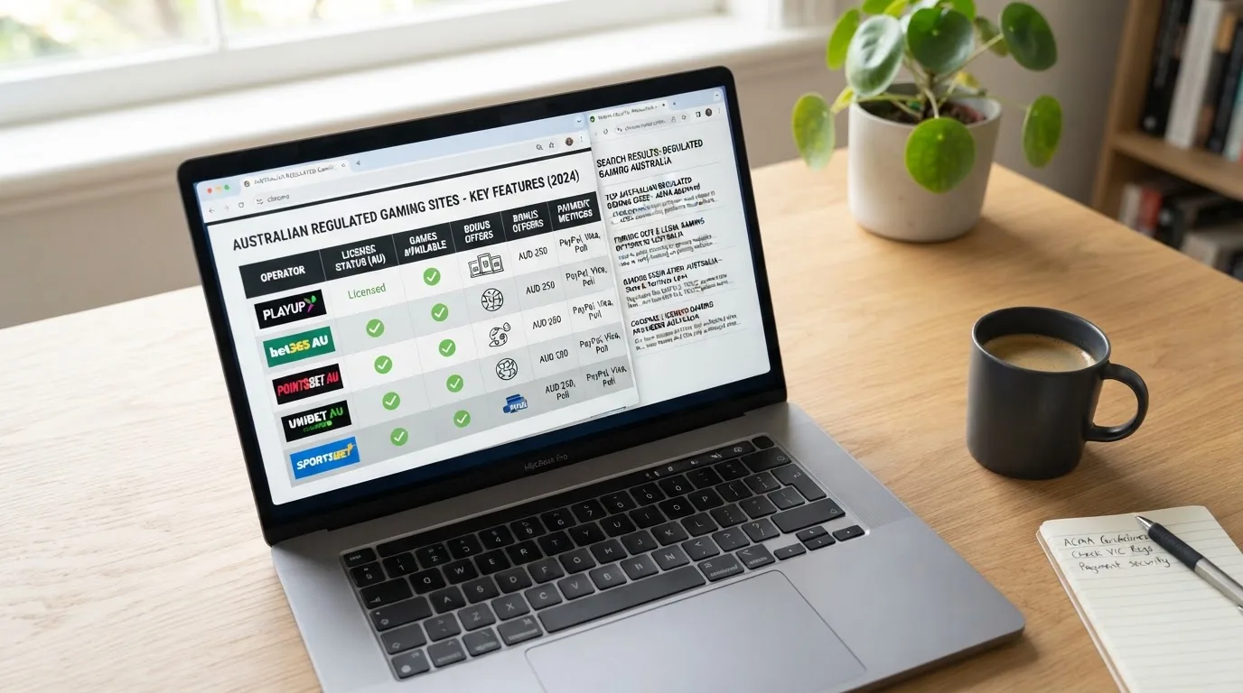 A laptop screen split between two browser tabs, one showing a comparison table and the other a search results page.