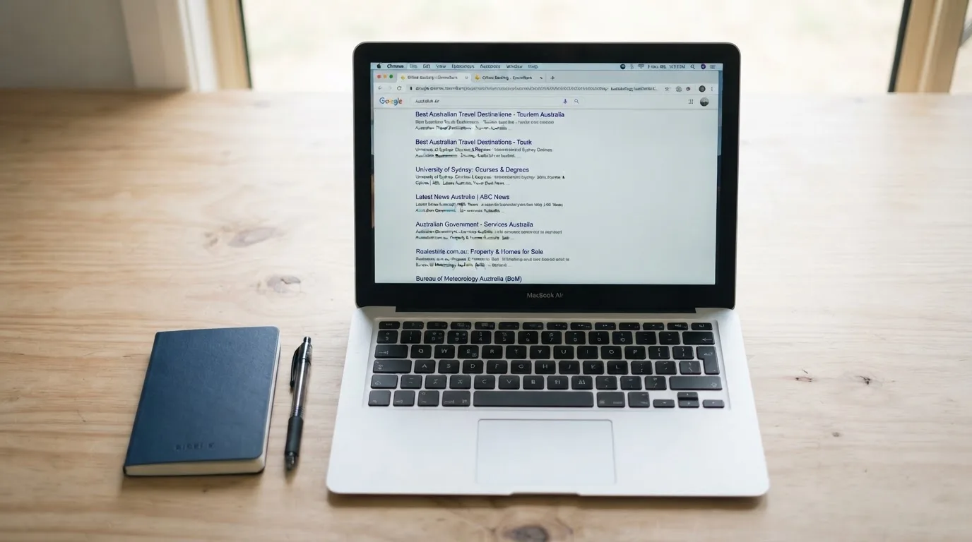 A laptop screen split between two browser tabs, one showing a comparison table and the other a search results page.