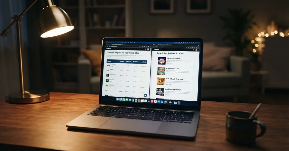 A laptop screen split between two browser tabs, one showing a comparison table and the other a search results page.