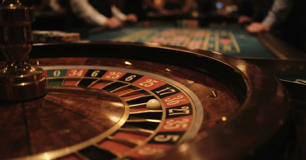 A close-up of a roulette wheel with the ball settling into a numbered pocket.