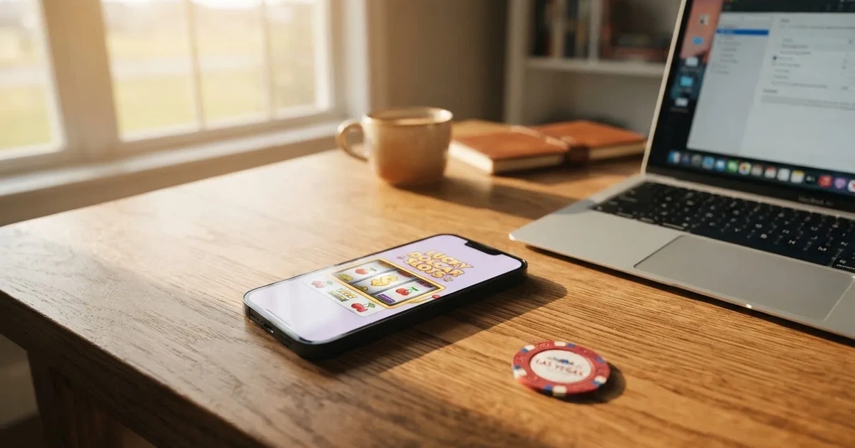 Close-up of a smartphone banking app open beside a laptop on a home desk, mid-transfer.
