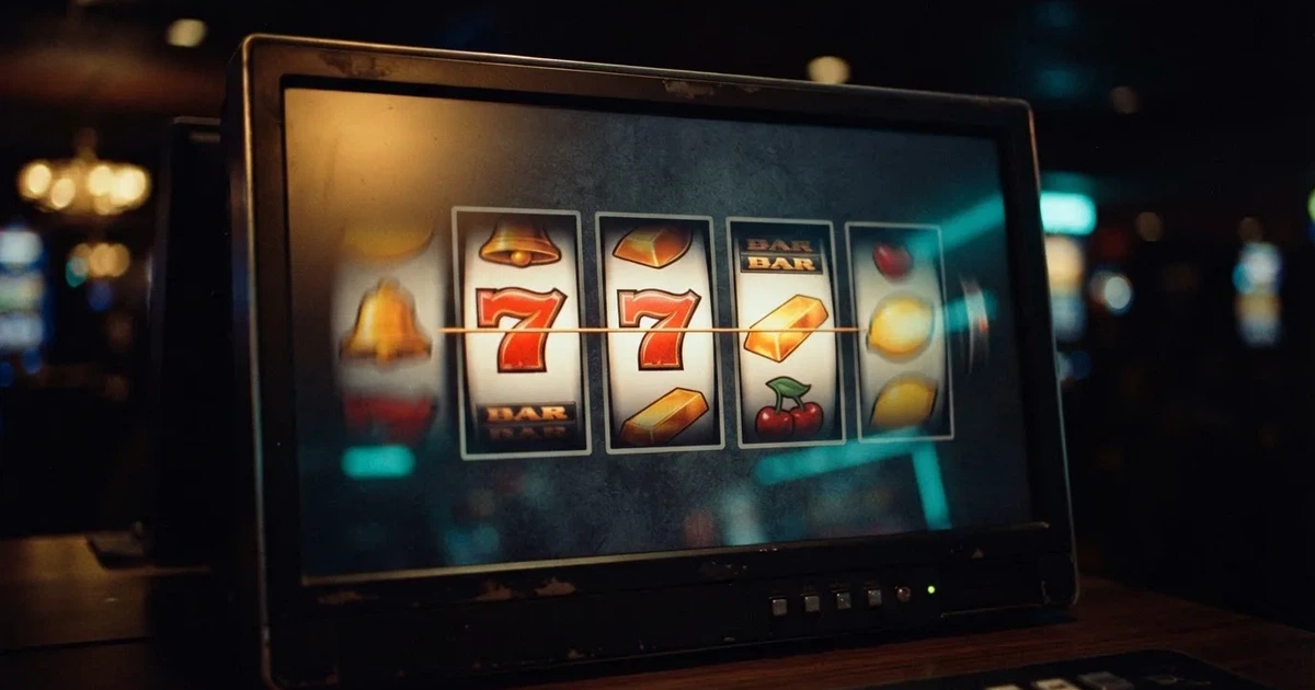 A close-up of a slot reel display shown on a monitor, no other windows open.