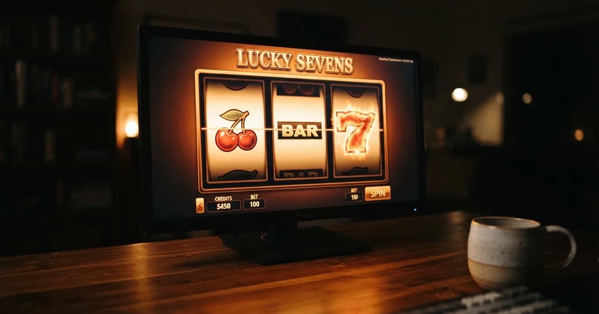 A close-up of a slot reel display shown on a monitor, no other windows open.