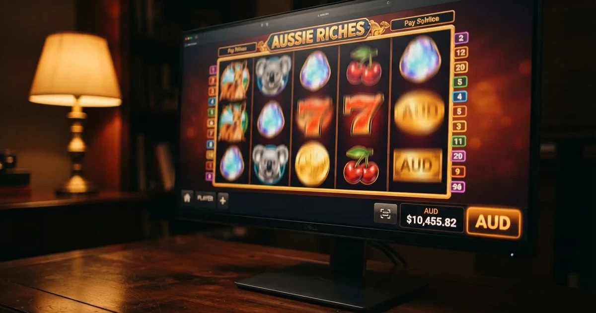 A close-up of a slot reel display shown on a monitor, no other windows open.